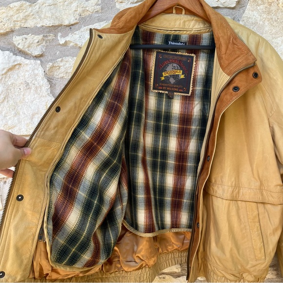 Wilsons Adventure Bound VTG Cream Yellow Leather Bomber Collared Pilot's Jacket - Picture 8 of 13